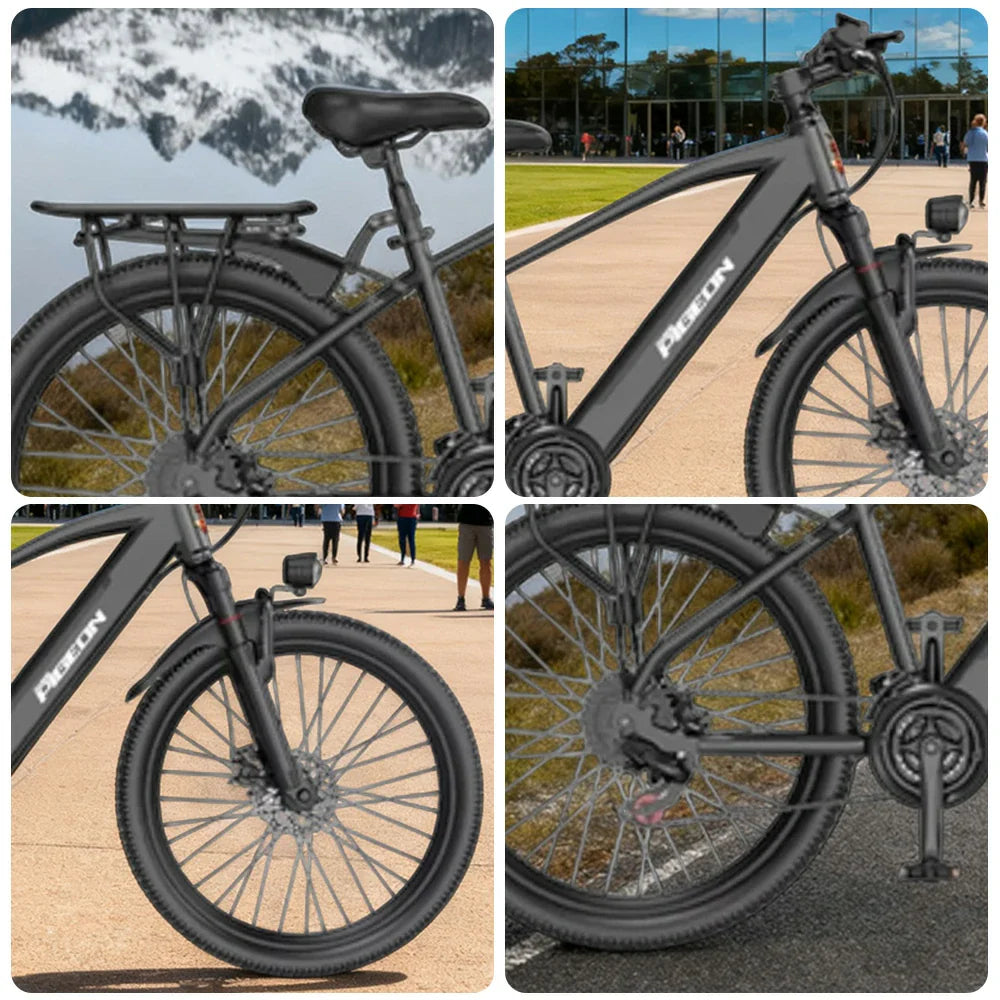 VOLTUS Electric Bike Carbon Alloy Frame Shimano 7-Speed 26-Inch Spoked Wheels  Black