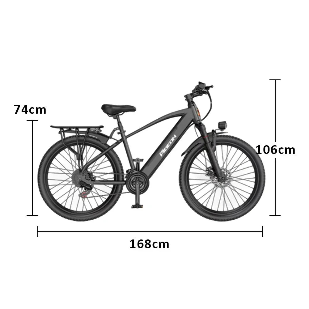 VOLTUS Electric Bike Carbon Alloy Frame Shimano 7-Speed 26-Inch Spoked Wheels  Black