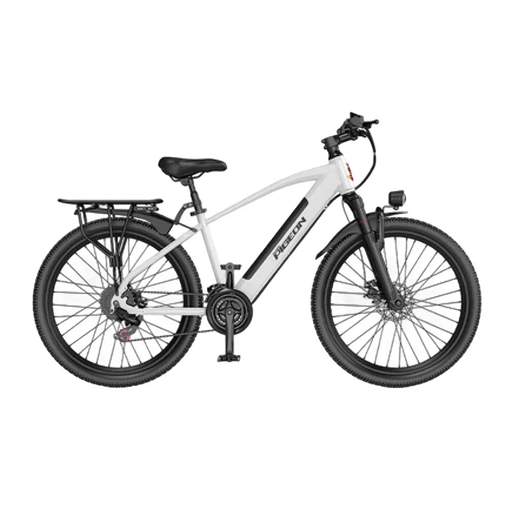 VOLTUS Electric Bike Carbon Alloy Frame Shimano 7-Speed 26-Inch Spoked Wheels  White