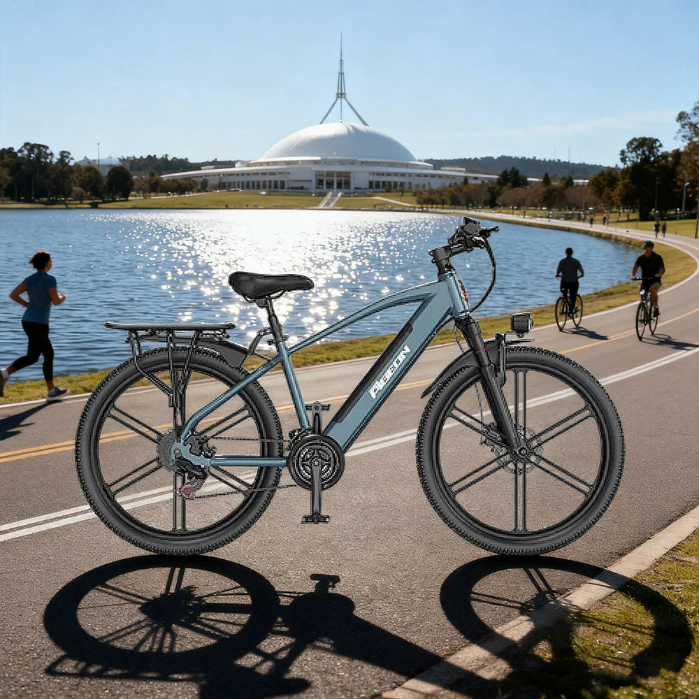 VOLTUS Electric Bike Carbon Alloy Frame Shimano 7-Speed 26-Inch Magnesium Alloy Integrated Wheels Blue