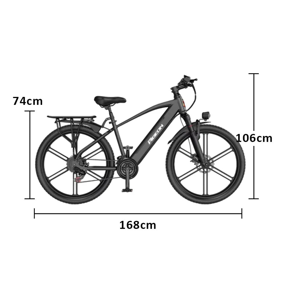 VOLTUS Electric Bike Carbon Alloy Frame Shimano 7-Speed 26-Inch Magnesium Alloy Integrated Wheels Black
