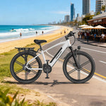 VOLTUS Electric Bike Carbon Alloy Frame Shimano 7-Speed 26-Inch Magnesium Alloy Integrated Wheels White