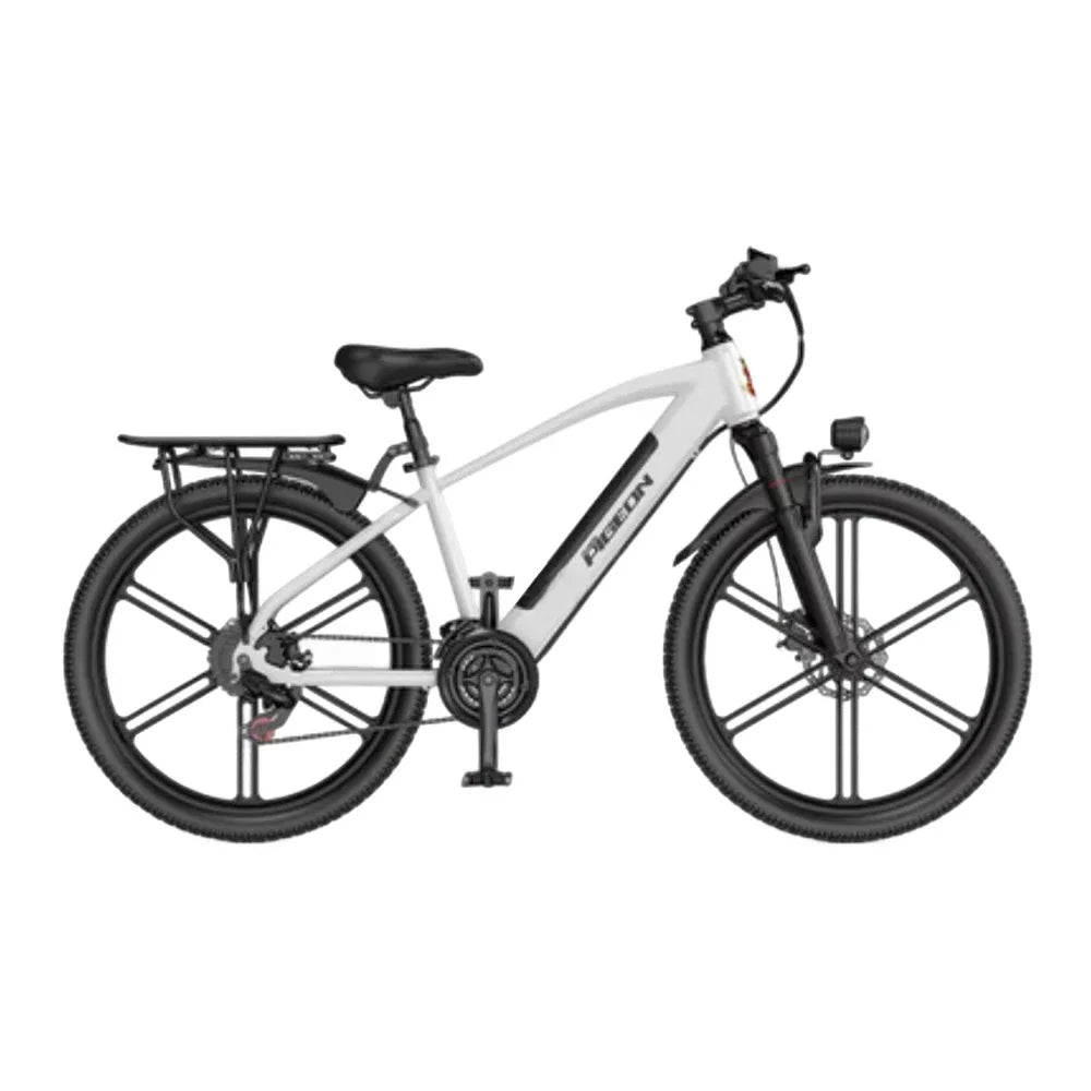 VOLTUS Electric Bike Carbon Alloy Frame Shimano 7-Speed 26-Inch Magnesium Alloy Integrated Wheels White