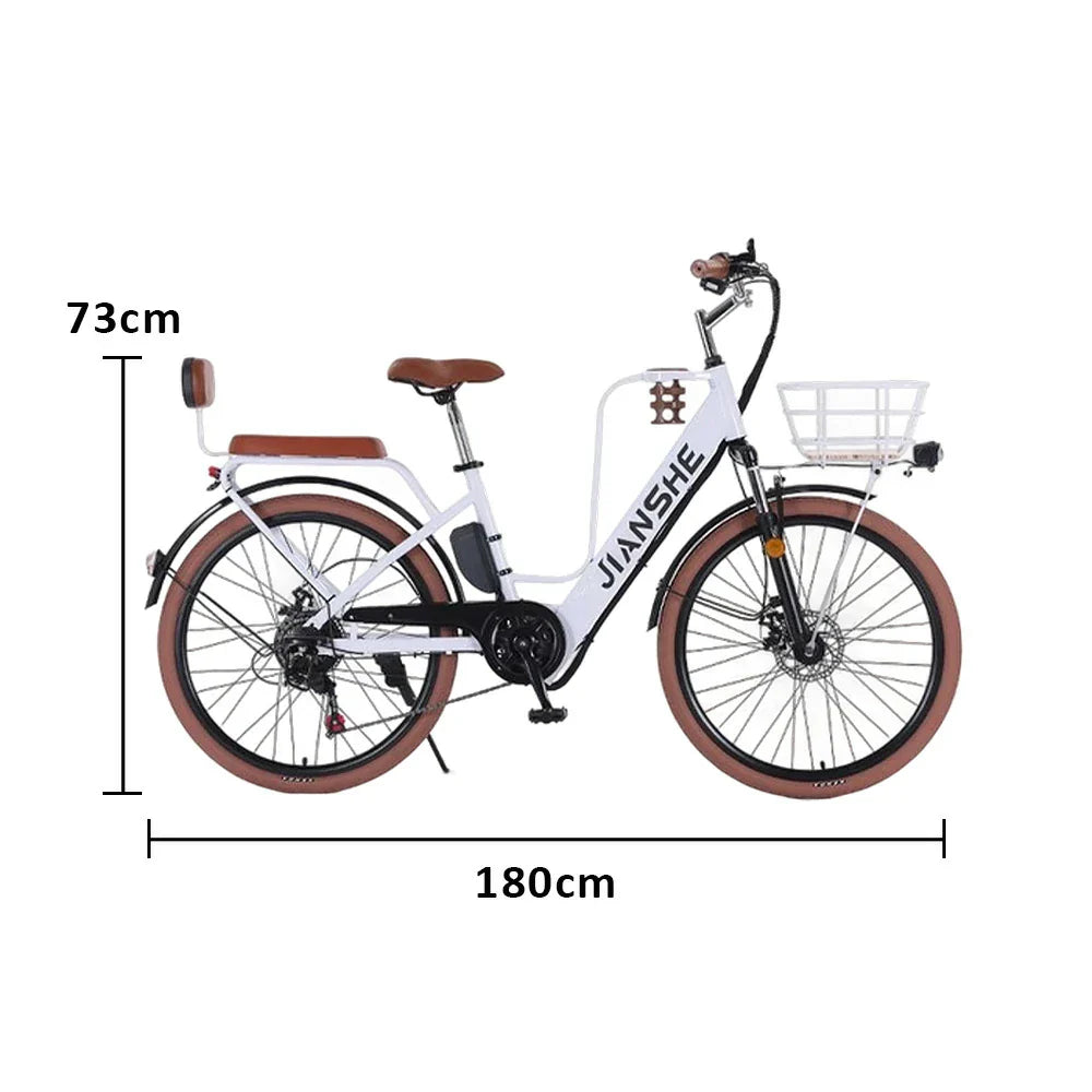 VOLTUS Electric Bike 10/25/40A 26-inch Tires Non-slip PVC Hydraulic Suspension 7-Speed Gear Hidden White