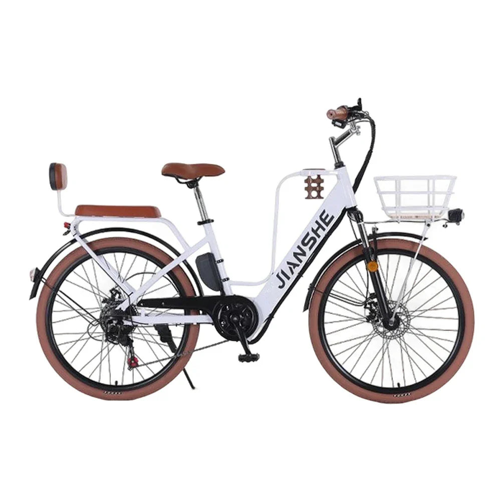 VOLTUS Electric Bike 10/25/40A 26-inch Tires Non-slip PVC Hydraulic Suspension 7-Speed Gear Hidden White