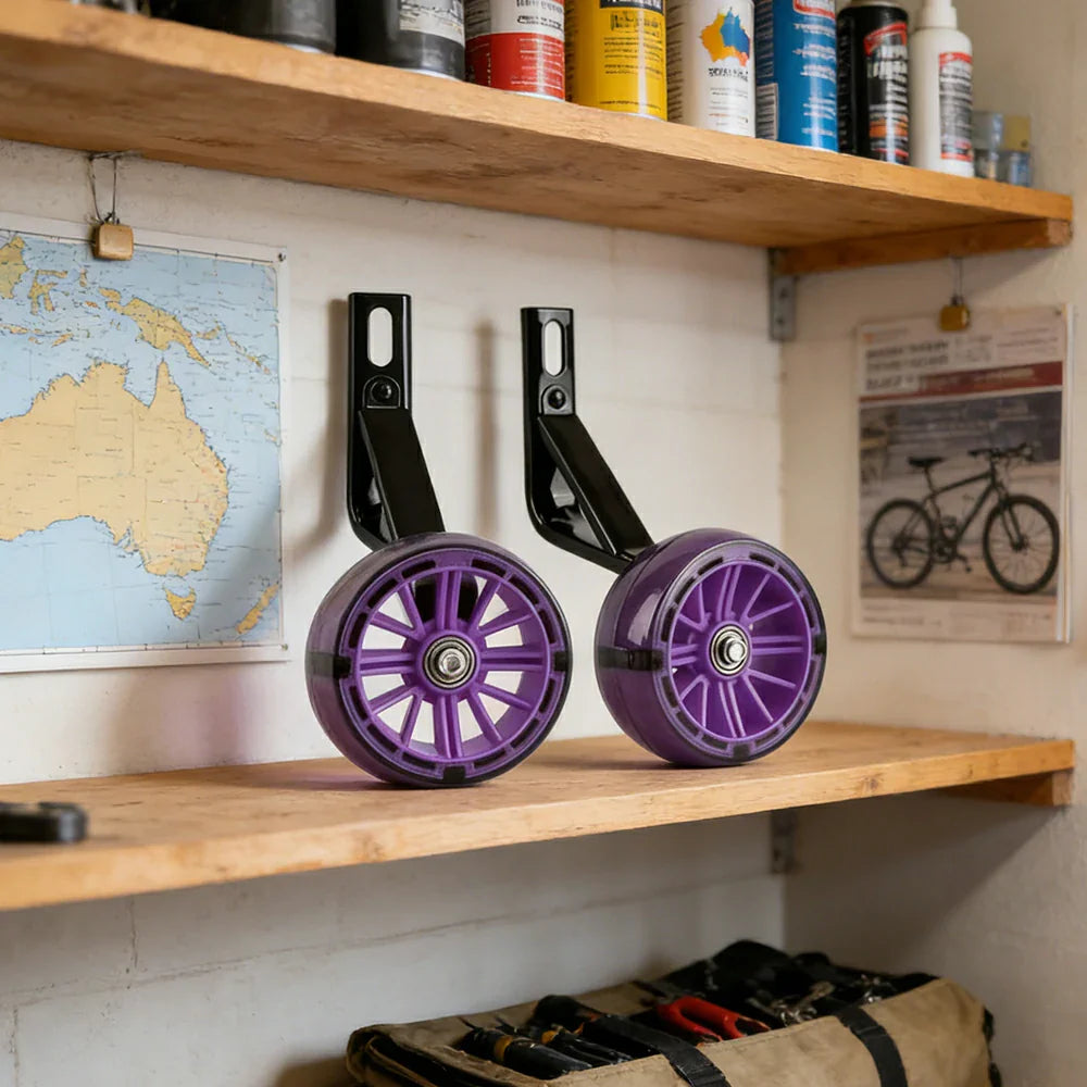 VOLTUS Kids Bicycle Training Wheels Smooth Quiet Rolling Reinforced Steel Bracket Stable Balance Support for 16/18/20 Inch Bikes - Purple