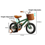 VOLTUS 16 Inch Kids Bike with Training Wheels, Front Basket & Adjustable Seat for Beginner Riders - British Post Green
