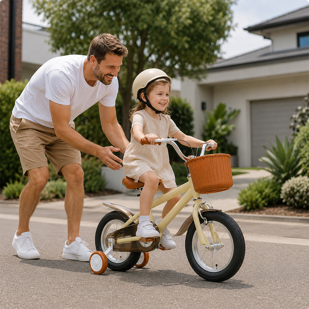 VOLTUS 16 Inch Kids Bike with Training Wheels, Front Basket & Adjustable Seat for Beginner Riders - Yellow