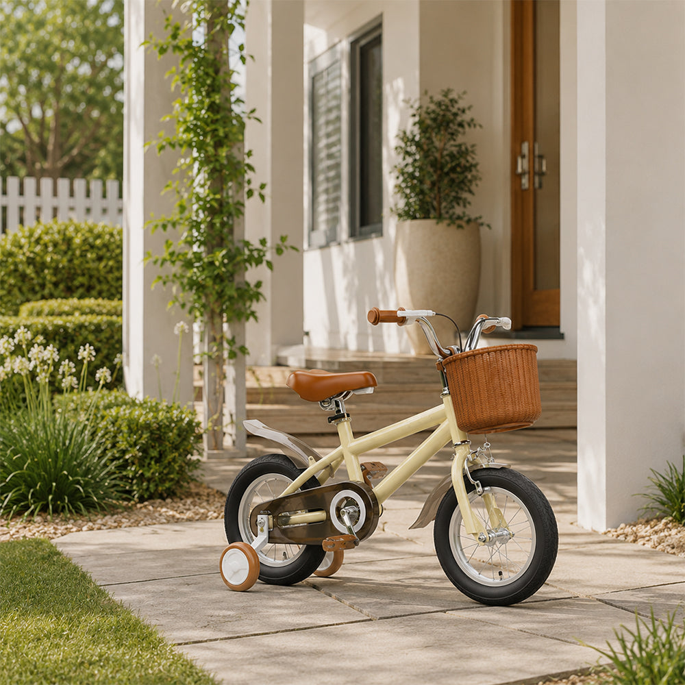 VOLTUS 16 Inch Kids Bike with Training Wheels, Front Basket & Adjustable Seat for Beginner Riders - Yellow