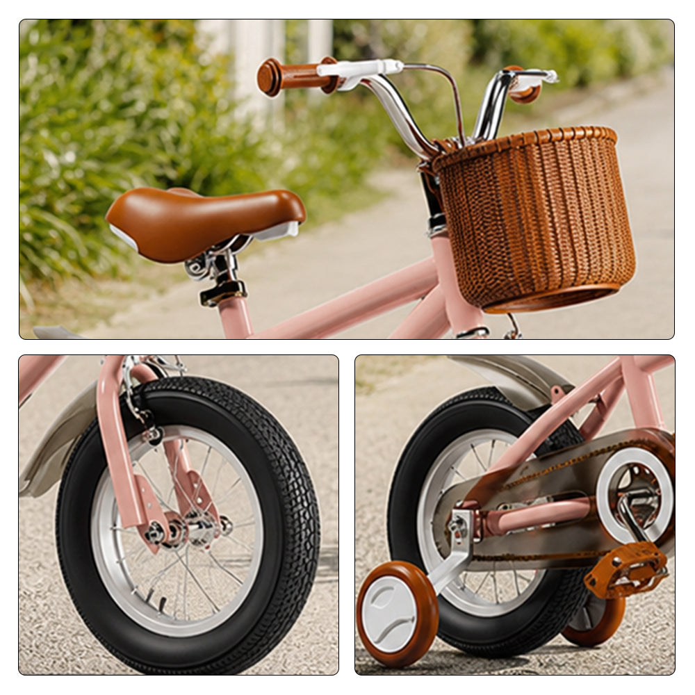 VOLTUS 16 Inch Kids Bike with Training Wheels, Front Basket & Adjustable Seat for Beginner Riders - Pink