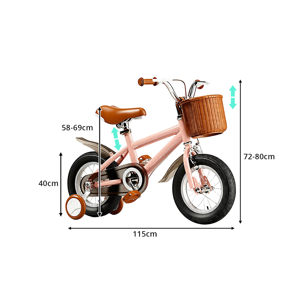 VOLTUS 16 Inch Kids Bike with Training Wheels, Front Basket & Adjustable Seat for Beginner Riders - Pink
