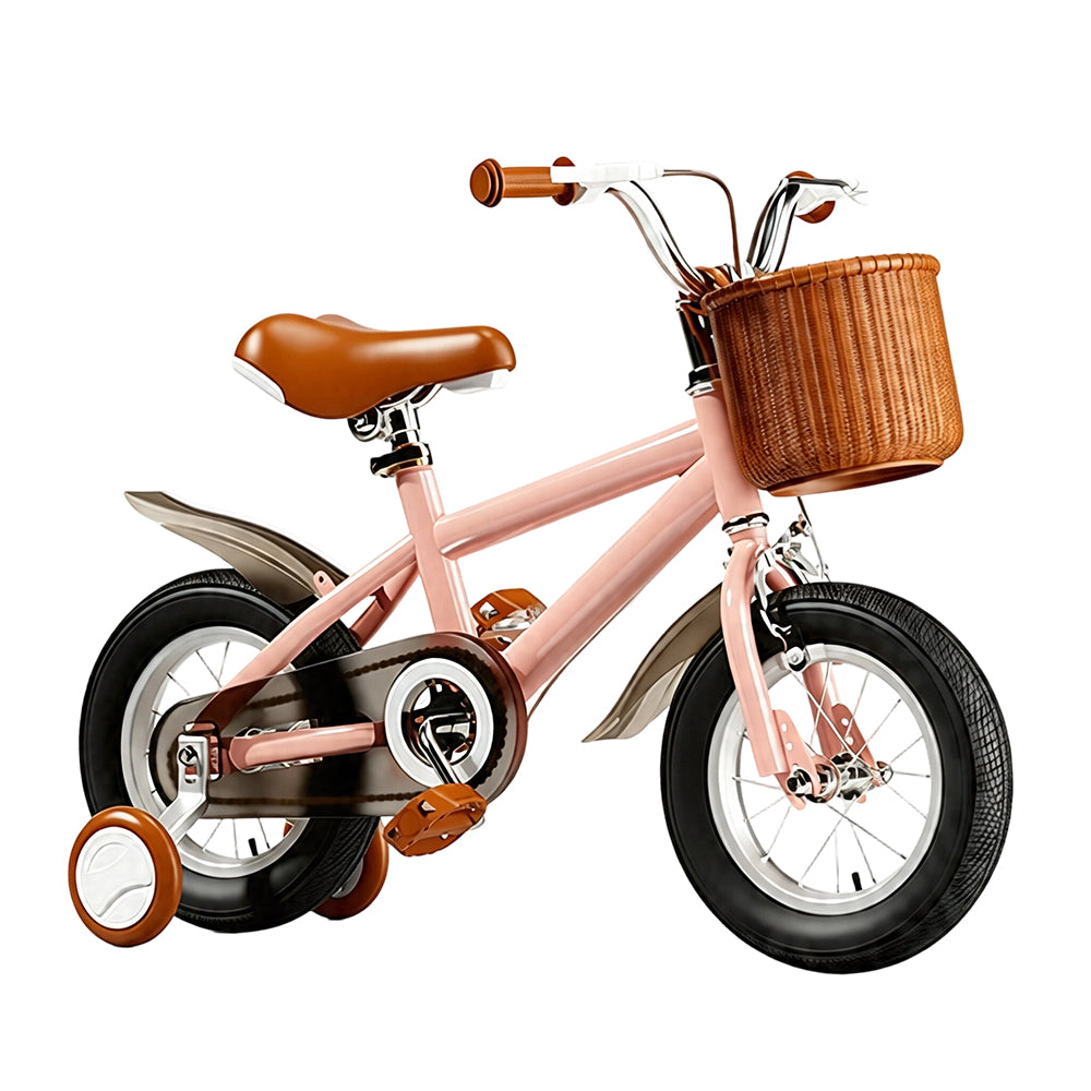 VOLTUS 16 Inch Kids Bike with Training Wheels, Front Basket & Adjustable Seat for Beginner Riders - Pink