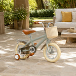 VOLTUS Kids Bike with Training Wheels, Woven Basket & Rear Rack for Beginner Riders - Mint Grey, Wide Silent Wheels