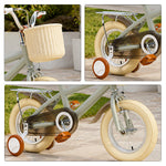 VOLTUS Kids Bike with Training Wheels, Woven Basket & Rear Rack for Beginner Riders - Mint Grey, Wide Silent Wheels