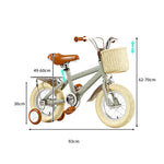 VOLTUS Kids Bike with Training Wheels, Woven Basket & Rear Rack for Beginner Riders - Mint Grey, Wide Silent Wheels