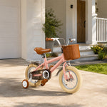 VOLTUS Kids Bike with Training Wheels, Woven Basket & Rear Rack for Beginner Riders - Blush Pink