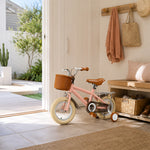 VOLTUS Kids Bike with Training Wheels, Woven Basket & Rear Rack for Beginner Riders - Blush Pink