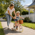 VOLTUS Kids Bike with Training Wheels, Woven Basket & Rear Rack for Beginner Riders - Blush Pink
