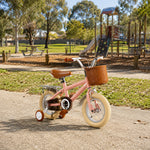 VOLTUS Kids Bike with Training Wheels, Woven Basket & Rear Rack for Beginner Riders - Blush Pink