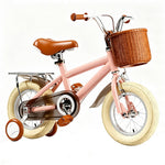 VOLTUS Kids Bike with Training Wheels, Woven Basket & Rear Rack for Beginner Riders - Blush Pink