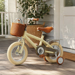 VOLTUS Kids Bike with Training Wheels, Woven Basket & Rear Rack for Beginner Riders - Yellow