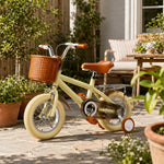 VOLTUS Kids Bike with Training Wheels, Woven Basket & Rear Rack for Beginner Riders - Yellow