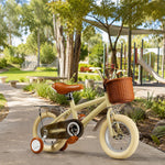 VOLTUS Kids Bike with Training Wheels, Woven Basket & Rear Rack for Beginner Riders - Yellow