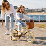VOLTUS Kids Bike with Training Wheels, Woven Basket & Rear Rack for Beginner Riders - Yellow