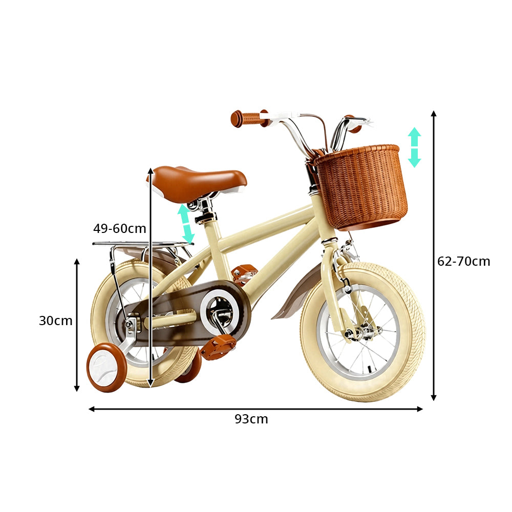 VOLTUS Kids Bike with Training Wheels, Woven Basket & Rear Rack for Beginner Riders - Yellow