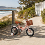 VOLTUS 16 Inch Kids Bike with Training Wheels, Front Basket & Adjustable Seat for Beginner Riders - Cream Pink, Black Tyres