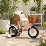 VOLTUS 16 Inch Kids Bike with Training Wheels, Front Basket & Adjustable Seat for Beginner Riders - Cream Pink, Black Tyres