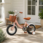 VOLTUS 16 Inch Kids Bike with Training Wheels, Front Basket & Adjustable Seat for Beginner Riders - Cream Pink, Black Tyres