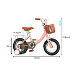 VOLTUS 16 Inch Kids Bike with Training Wheels, Front Basket & Adjustable Seat for Beginner Riders - Cream Pink, Black Tyres