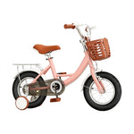 VOLTUS 16 Inch Kids Bike with Training Wheels, Front Basket & Adjustable Seat for Beginner Riders - Cream Pink, Black Tyres