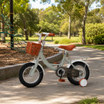 VOLTUS 16 Inch Kids Bike with Training Wheels, Front Basket & Adjustable Seat for Beginner Riders -Grey, Black Tyres