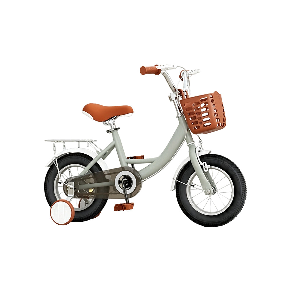 VOLTUS 16 Inch Kids Bike with Training Wheels, Front Basket & Adjustable Seat for Beginner Riders -Grey, Black Tyres