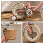 VOLTUS 16 Inch Kids Bike with Training Wheels, Front Basket & Adjustable Seat for Beginner Riders - Cream Pink, Beige Tyres