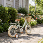 VOLTUS 16 Inch Kids Bike with Training Wheels, Front Basket & Adjustable Seat for Beginner Riders - Grey, Beige Tyres