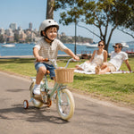 VOLTUS 16 Inch Kids Bike with Training Wheels, Front Basket & Adjustable Seat for Beginner Riders - Grey, Beige Tyres