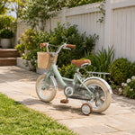 VOLTUS 16 Inch Kids Bike with Training Wheels, Front Basket & Adjustable Seat for Beginner Riders - Grey, Beige Tyres