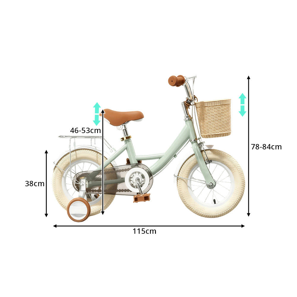 VOLTUS 16 Inch Kids Bike with Training Wheels, Front Basket & Adjustable Seat for Beginner Riders - Grey, Beige Tyres