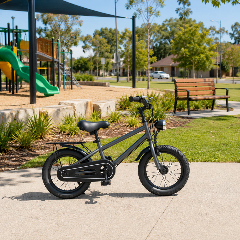VOLTUS X7 Kids Bike with Headlight, Rear Rack & Full Chain Guard for Beginner Riders - Knight Grey