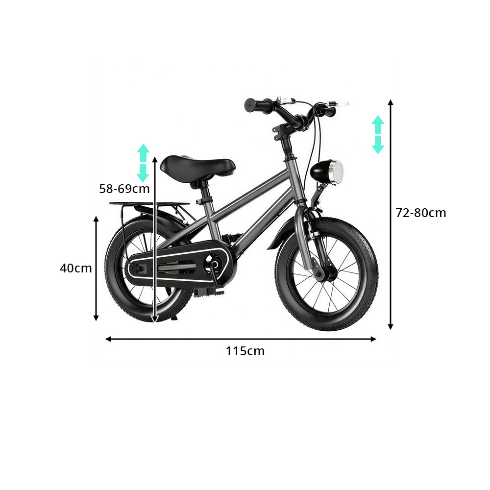 VOLTUS X7 Kids Bike with Headlight, Rear Rack & Full Chain Guard for Beginner Riders - Knight Grey
