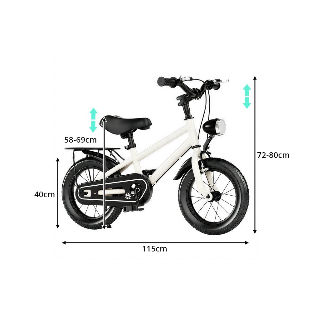 VOLTUS X7 Kids Bike with Headlight, Rear Rack & Full Chain Guard for Beginner Riders - White