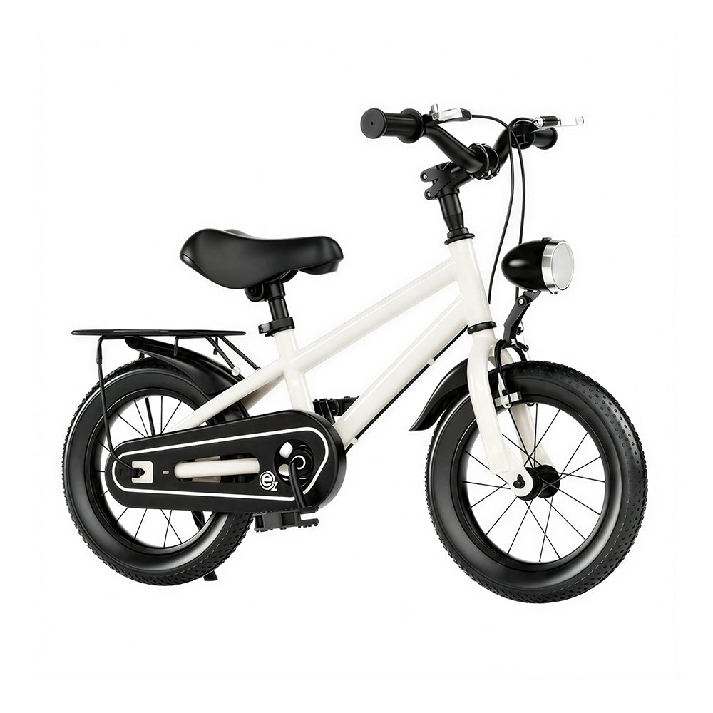 VOLTUS X7 Kids Bike with Headlight, Rear Rack & Full Chain Guard for Beginner Riders - White