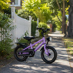VOLTUS X7 Kids Bike with Headlight, Rear Rack & Full Chain Guard for Beginner Riders - Purple
