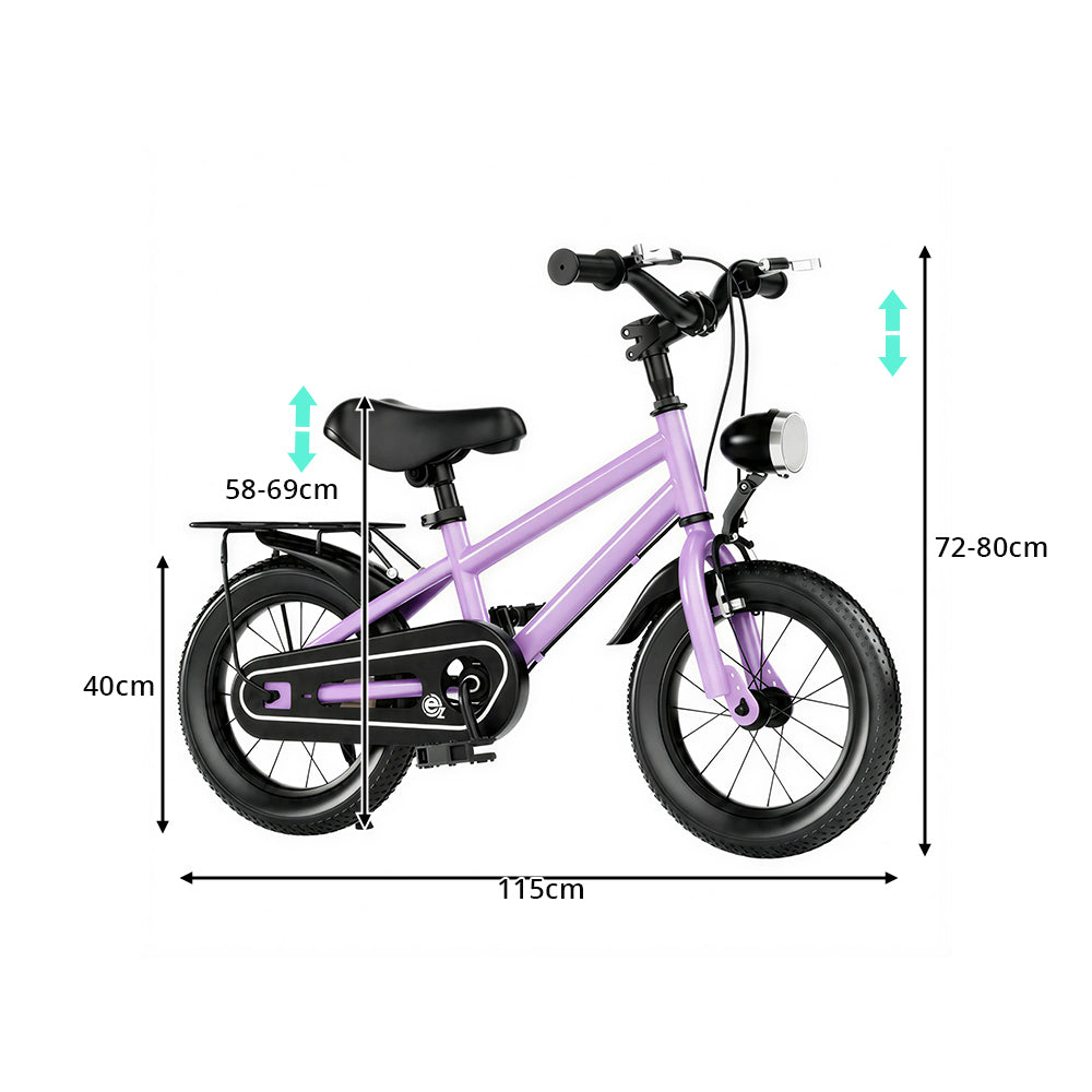 VOLTUS X7 Kids Bike with Headlight, Rear Rack & Full Chain Guard for Beginner Riders - Purple
