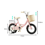 VOLTUS Little Moments Kids Bike with Training Wheels, Woven Basket & Rear Rack for Beginner Riders - Foam Pink, Black Tyres