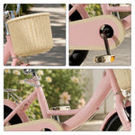 VOLTUS Little Moments Kids Bike with Training Wheels, Woven Basket & Rear Rack for Beginner Riders - Foam Pink, Black Tyres