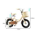 VOLTUS Little Moments Kids Bike with Training Wheels, Woven Basket & Rear Rack for Beginner Riders - White, Black Tyres